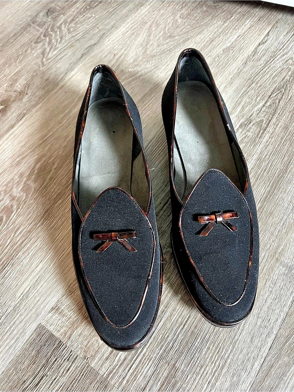 Stuart Weitzman Black & Brown Heeled Loafers - Picture 1 of 9